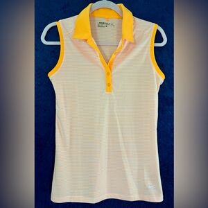 Women's Nike Golf Sleeveless Polo Shirt - Dri-Fit-  Orange Stripe. Size S